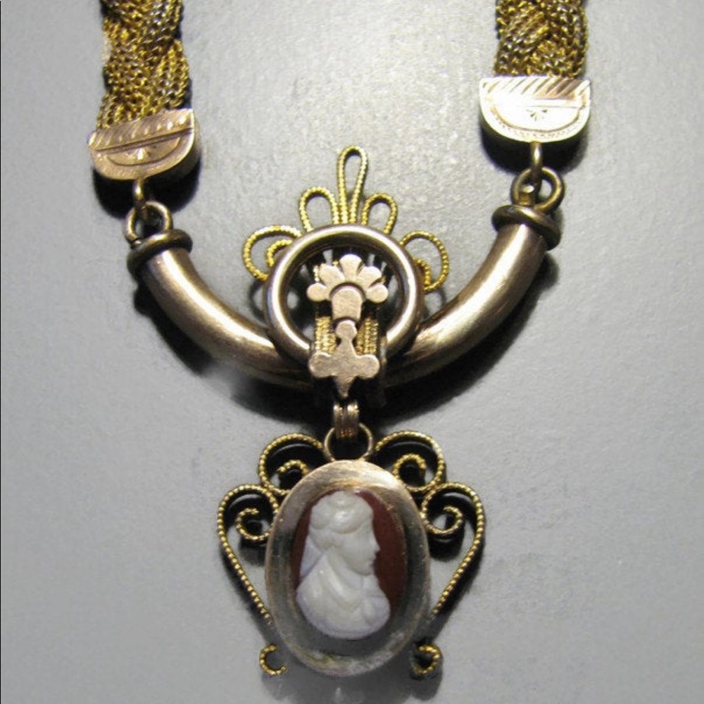 VICTORIAN gold filled CAMEO LOCKET braided chain necklace